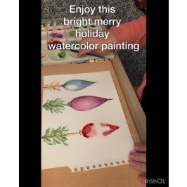 Elegante originele Waterverf rood groen kerst Feestdagenkaart