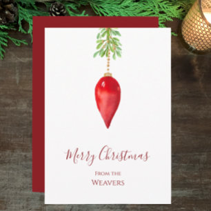 Elegante originele Waterverf rood groen kerst Feestdagenkaart