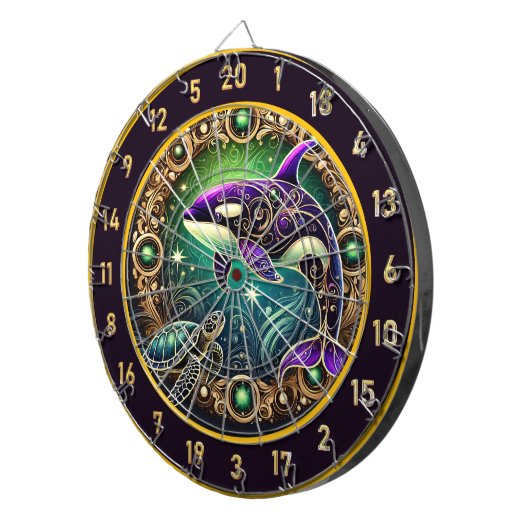 Elegante Orka Turtle Dartboard kunstwerk Dartbord (Voorkant Rechts)