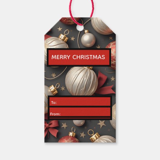 Elegante  Ornamenten Kerstcadeau Label | Set Cadeaulabel (Voorkant)
