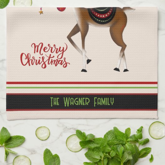 Elegante Ornamenten Kerstmis rendieren gepersonali Theedoek (Gevouwen)