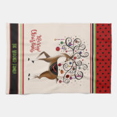 Elegante Ornamenten Kerstmis rendieren gepersonali Theedoek (Horizontaal)