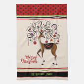 Elegante Ornamenten Kerstmis rendieren gepersonali Theedoek (Verticaal)