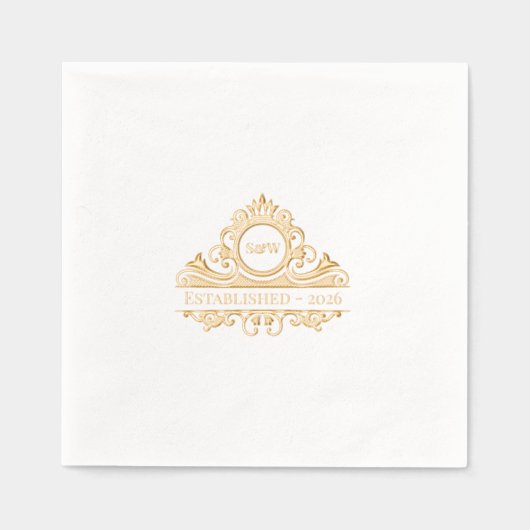 Elegante Oud Geld Esthetische Trouwkist Monogram Folie Servetten (Voorkant)