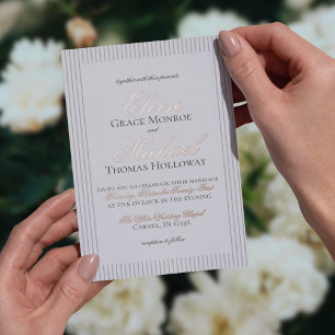 Elegante Oud Geld Script Neutral Stripe Wedding Folie Uitnodiging