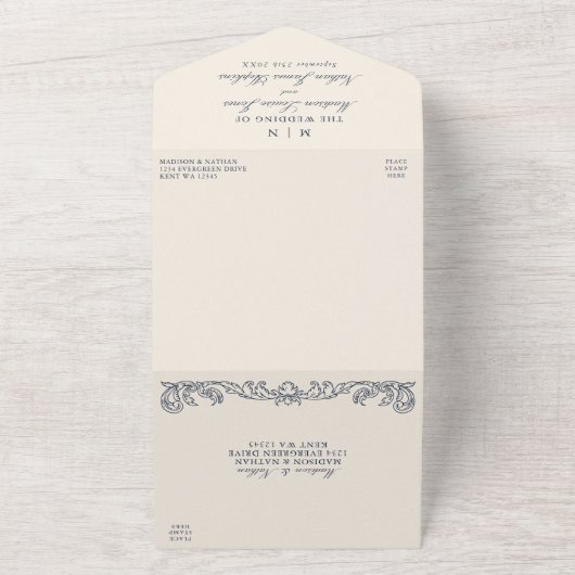 Elegante oude Chateau Manor bruiloft All In One Uitnodiging (Buitenkant)