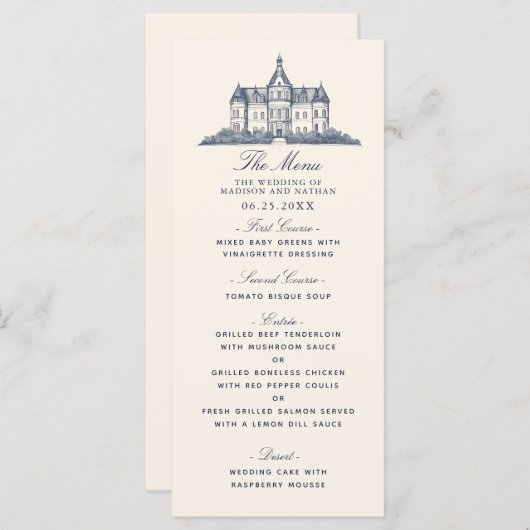 Elegante oude Chateau Manor bruiloft Menu (Voorkant / Achterkant)