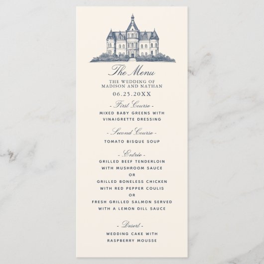 Elegante oude Chateau Manor bruiloft Menu (Voorkant)