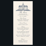 Elegante oude Chateau Manor bruiloft Menu<br><div class="desc">Vier uw speciale dag met deze elegante menu's met een eenvoudig en vorstelijk ontwerp van een oud blauw Frans landhuis tegen een crème achtergrond. Een tijdloos en minimalistisch design met charme. Pas de tekst, het lettertype en de kleuren aan uw ontwerpvoorkeuren aan. Overeenkomende items in onze winkel voor een compleet...</div>