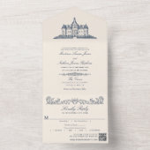 Elegante Oude Chateau Manor Wedding QR-code All In One Uitnodiging (Binnen)