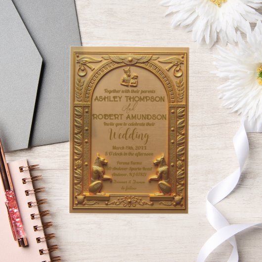 Elegante oude Egyptische gouden bruiloft Vellum Uitnodigingen (Huwelijk)