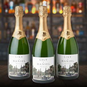 Elegante Oude Geld Landgoed Huwelijk Sparkling Wijnetiket
