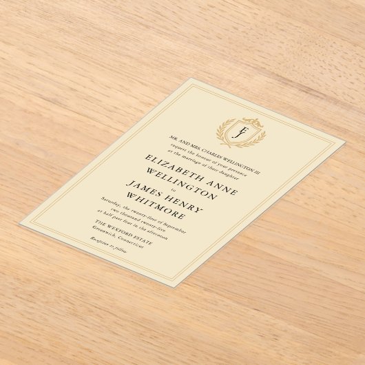 Elegante oude geldkist - Ivoor en gouden bruiloft Acryl Uitnodigingen (Laagn)