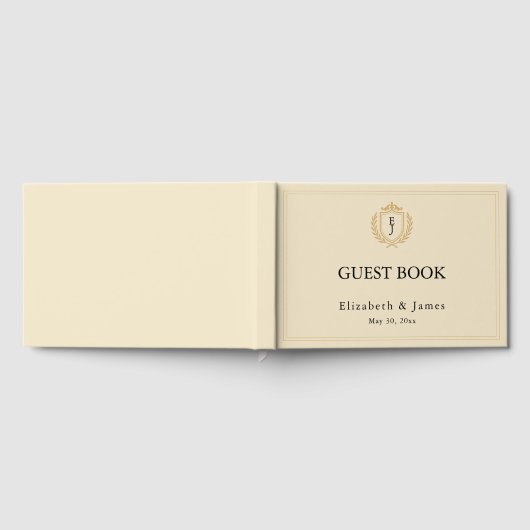 Elegante oude geldkist - Ivoor en gouden bruiloft Gastenboek (Volledig)