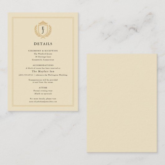 Elegante oude geldkist - Ivoor en gouden bruiloft Informatiekaartje (Voorkant / Achterkant)