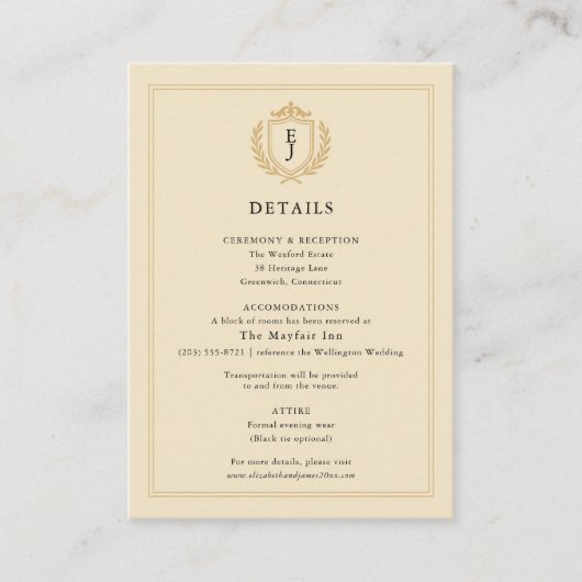 Elegante oude geldkist - Ivoor en gouden bruiloft Informatiekaartje (Voorkant)