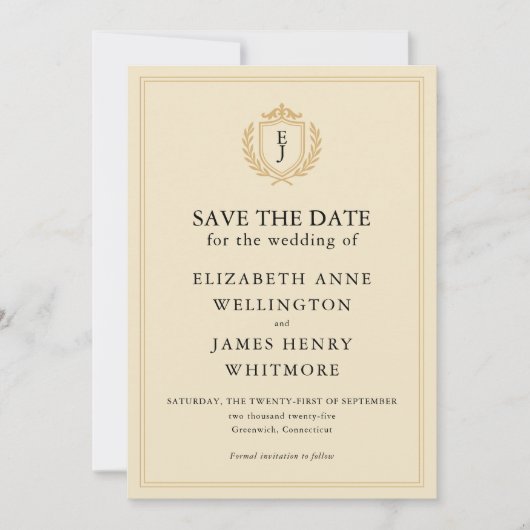 Elegante oude geldkist - Ivoor en gouden bruiloft Save The Date (Voorkant)