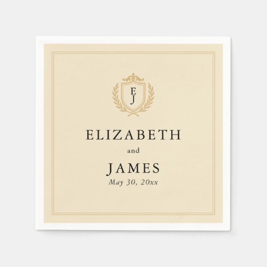 Elegante oude geldkist - Ivoor en gouden bruiloft Servet (Voorkant)