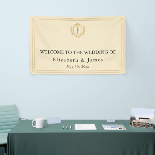 Elegante oude geldkist - Ivoor en gouden bruiloft Spandoek (Beurs)