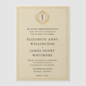 Elegante oude geldkist - Ivoor en gouden bruiloft Vellum Uitnodigingen (Voorkant)