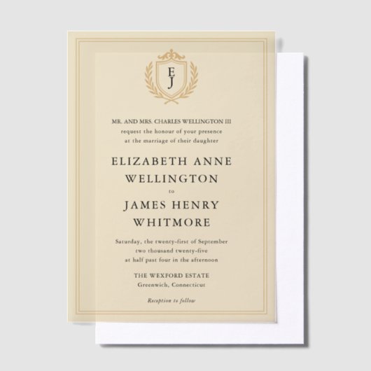 Elegante oude geldkist - Ivoor en gouden bruiloft Vellum Uitnodigingen (Offset)