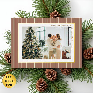 Elegante Oude Rijke Bruine Streepjes Kerst Foto Folie Feestdagenkaart