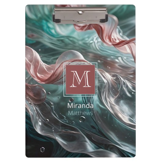 Elegante oude Roos en Emerald Silk Water Typografi Klembord (Voorkant)