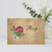 Elegante Oude Roos, Magenta/Bruin RSVP Kaartje (Staand voorkant)