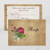 Elegante Oude Roos, Magenta/Bruin RSVP Kaartje (Voorkant / Achterkant)