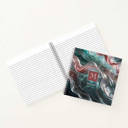 Elegante Oude Roze en Smaragdgroene Zijde Watertyp Notitieboek (Binnen)