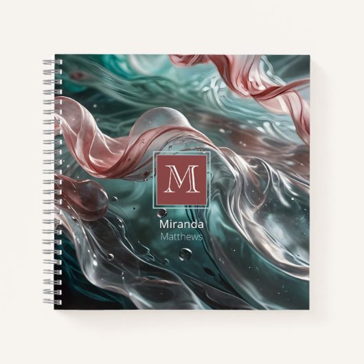 Elegante Oude Roze en Smaragdgroene Zijde Watertyp Notitieboek (Voorkant)