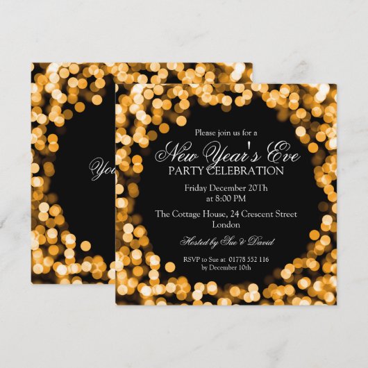 Elegante oudejaarsavond gouden sprankelende lichte kaart (Voorkant / Achterkant)