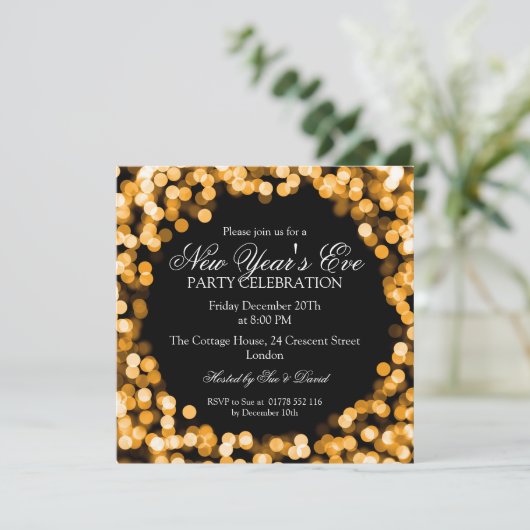 Elegante oudejaarsavond gouden sprankelende lichte kaart (Staand voorkant)