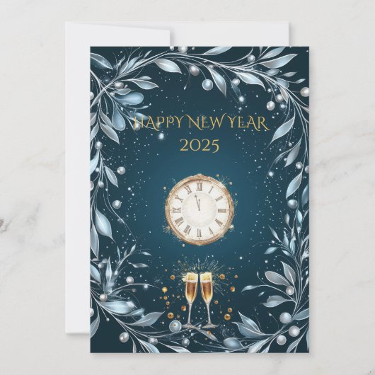 Elegante oudejaarsavond met zilveren en Blauwgroen Kaart (Voorkant)