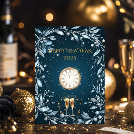 Elegante oudejaarsavond met zilveren en Blauwgroen Kaart