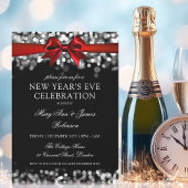 Elegante oudejaarsavond zilveren glinsterende lich kaart