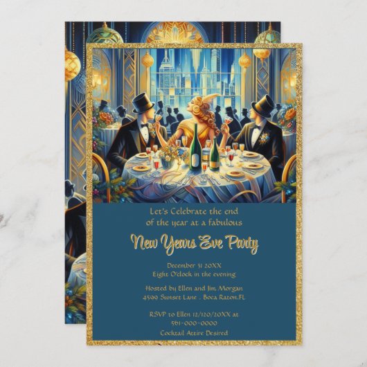  elegante oudejaarsfeest kaart (Voorkant / Achterkant)