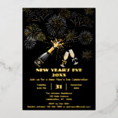 Elegante oudejaarsuitnodiging met vuurwerk folie uitnodiging (Voorkant)