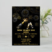 Elegante oudejaarsuitnodiging met vuurwerk folie uitnodiging (Staand Voorkant)