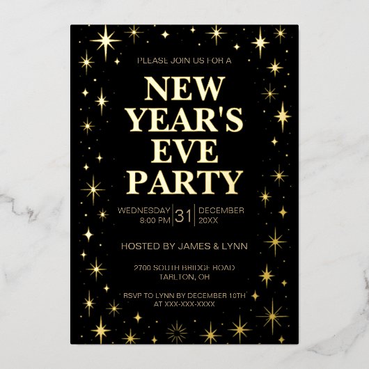Elegante oudejaarsviering Folie-uitnodiging Folie Uitnodiging (Voorkant)