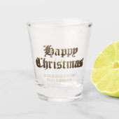 Elegante Oudengelse Lettering Gelukkig Kerstmis Shot Glas (Voorkant)