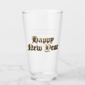 Elegante Oudengelse Lettering Gelukkig Nieuwjaar Glas (Voorkant)