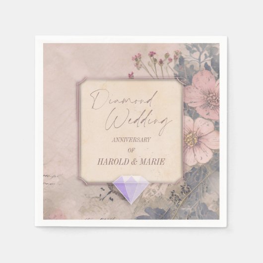 Elegante ouderwetse 60e diamanten bruiloft servet (Voorkant)