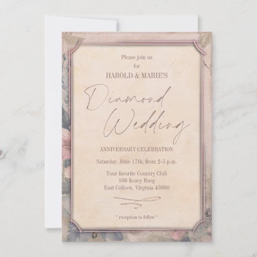 Elegante ouderwetse 60e diamanten huwelijksjubileu kaart (Voorkant)