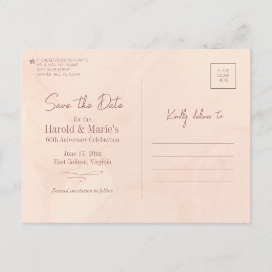 Elegante ouderwetse Save the Date-fotoansichtkaart Briefkaart (Achterkant)