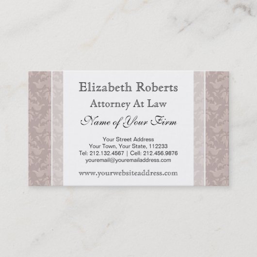 Elegante ouderwetse Taupe Damask Visitekaartje (Voorkant)