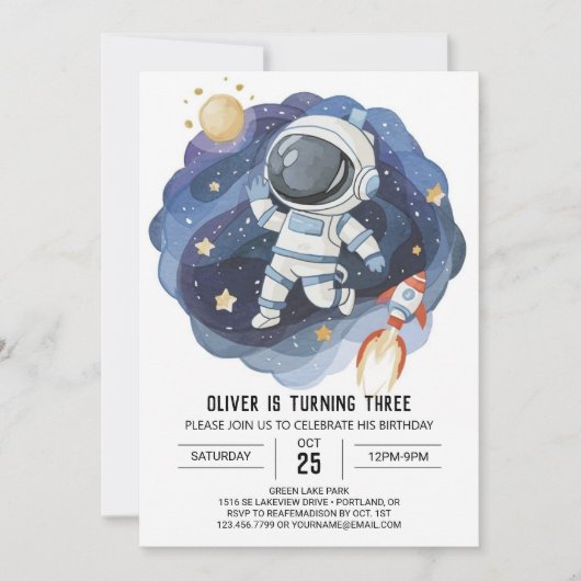 Elegante Outerspace Kinder Astronaut Boy Verjaarda Kaart (Voorkant)