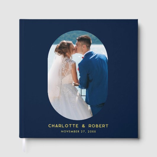 Elegante ovale foto Elegante bruiloft op maat Gastenboek (Voorkant)