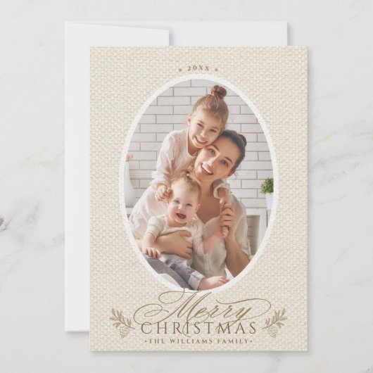 Elegante ovale lijst Kerstmis foto Feestdagenkaart (Voorkant)
