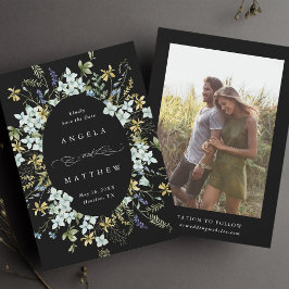 Elegante ovale lijst met wilde bloemen Trouwfoto Z Save The Date